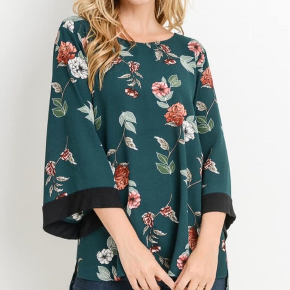 Hunter Green Floral Top